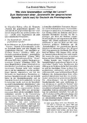 Wie viele Grammatiken verträgt der Lerner? Zum Stellenwert einer "Grammatik der gesprochenen Sprache" (nicht nur) für Deutsch als Fremdsprache