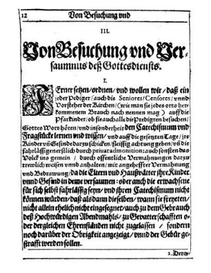 III. Von Besuchung und Versaumnus deß Gottesdiensts