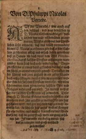 Kurtzer Gegenbericht Auf D. Philippi Nicolai jüngst außgangen Buch, welches er intitulirt: Kurtzer Bericht von der Calvinisten Gott und Religion : Darauß neben andern stücken augenscheinlich zu sehen, wie schendlich gemeldter D. Nicolai unterm Lutherischen namen die wahre Lutherische lehr von der götlichen Versehung und Wahl lästert und schmehet