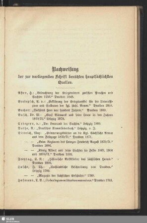 Nachweisung der zur vorliegenden Schrift benützten hauptsächlichen Quellen