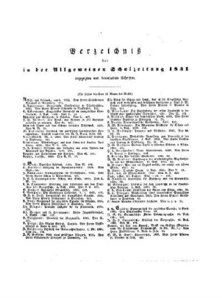 Verzeichnis der in der Allgemeinen Schulzeitung 1841 angezeigten und beurtheilten Schriften