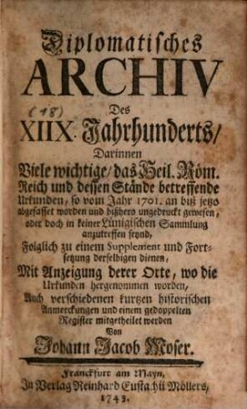 Diplomatisches Archiv des XIIX. Jahrhunderts