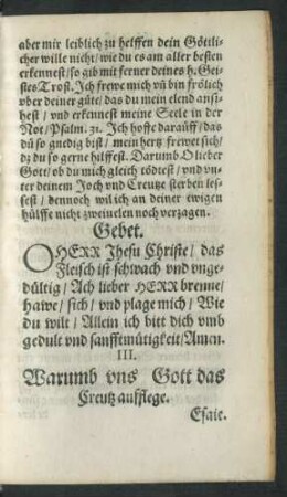III. Warumb uns Gott das Creutz aufflege.