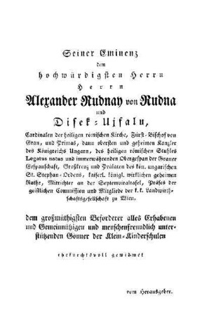 Seiner Eminenz dem hochwürdigsten ...