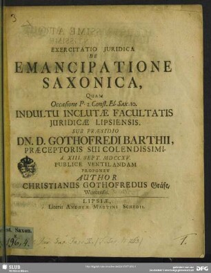 Exercitatio Iuridica De Emancipatione Saxonica