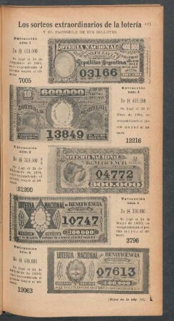 Los sorteos extraordinarios de la lotería y el facsímile de sus billetes