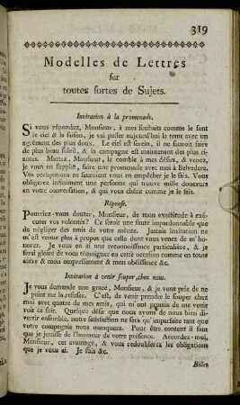 Modelles de Lettres sur toutes fortes de Sujets.
