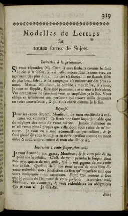 Modelles de Lettres sur toutes fortes de Sujets.