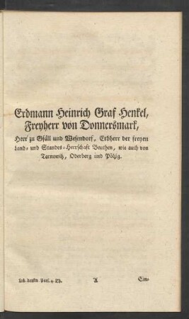 Erdmann Heinrich Graf Henkel, Freyherr von Donnersmarck ...