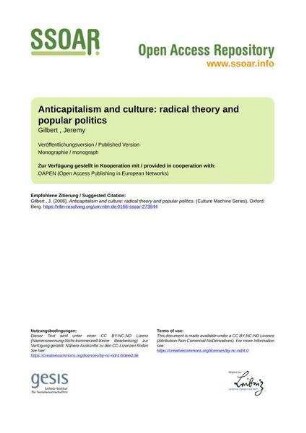 Anticapitalism and culture: radical theory and popular politics