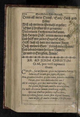 XII. Ad Jesum Christum O. M. pro verâ sapientiâ Oratio.