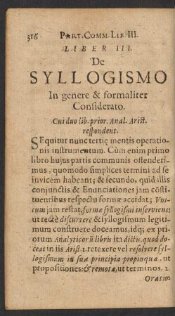 Liber III. De Syllogismo In genere & formaliter Consideratio.