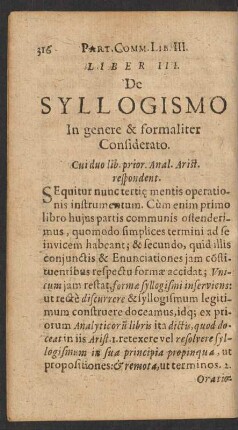 Liber III. De Syllogismo In genere & formaliter Consideratio.