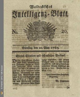 No. 20, Dienstag den 20. May 1783