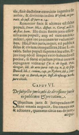 Caput VI. De subiecto iuris, ubi de divisione iuris in publicum & privatum.