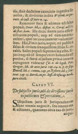 Caput VI. De subiecto iuris, ubi de divisione iuris in publicum & privatum.
