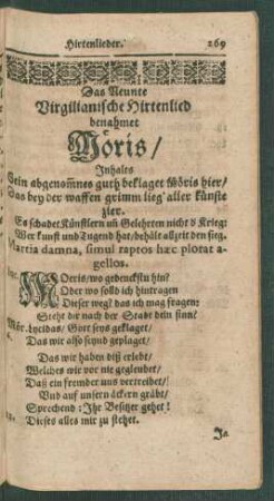 Das Neunte Virgilianische Hirtenlied benahmet Möris/