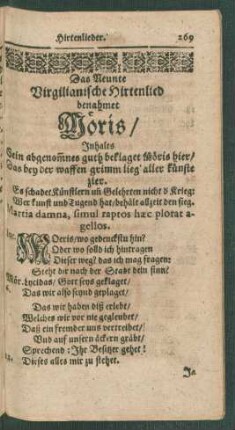 Das Neunte Virgilianische Hirtenlied benahmet Möris/