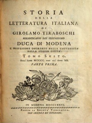 Storia Della Letteratura Italiana. 6,1, T. 6, Dall' Anno MCCCC. Fino All' Anno MD ; 1