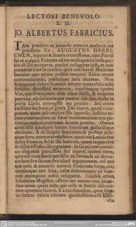 Lectori Benevolo S.D. Jo. Albertus Fabricius