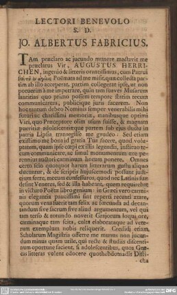 Lectori Benevolo S.D. Jo. Albertus Fabricius