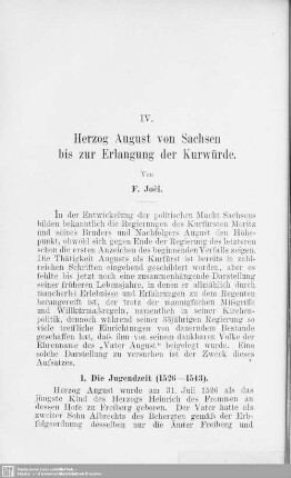 IV. Herzog August von Sachsen bis zur Erlangung der Kurwürde