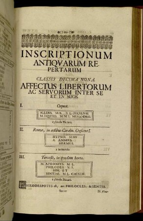 Classis Decima Nona. Affectus Libertorum Ac Servorum Inter Se Et In Suos