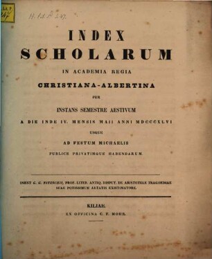 Index scholarum in Academia Regia Christiana Albertina, SS 1846