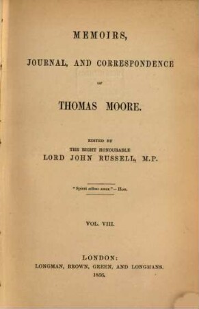 Memoirs, journal, and correspondence of Thomas Moore. 8, Diary of Thomas Moore ; 1845 ...