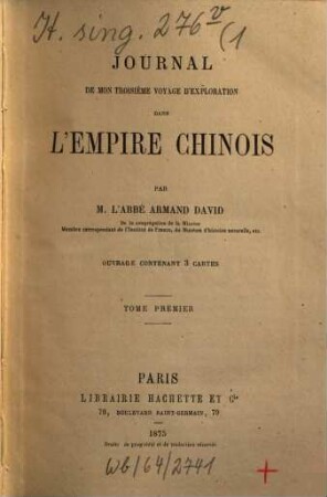 Journal de mon troisième voyage d'exploration dans l'empire Chinois, 1