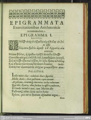 Epigrammata Exercitationibus Arithmeticis accommodata