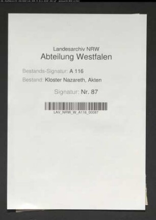 Adam Retberg in Lippstadt übersendet Kloster Nazareth 8 Bückinge.
