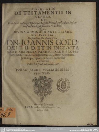 Disputatio de testamentis in genere
