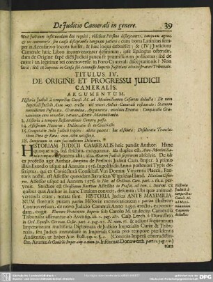 Titulus IV. De Origine Et Progressu Iudicii Cameralis