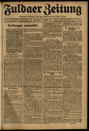Erste Ausgabe vom Samstag, den 27. August 1921.