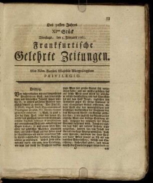XItes Stück Dienstags, den 5. Februarii 1765. - XXtes Stück Freytags, den 8. März 1765.