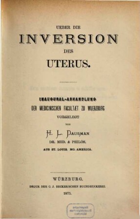 Über die Inversion des Uterus : Inaugural-Abhandlung