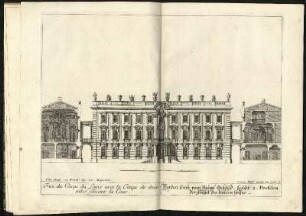 Face du Corps du Logis avec la Coupe de deuxs ailes faisant la Cour. Vordere Seiten vom Haupt Gebäud, sambt 2. Profilen der Flügel des innern hoffes.