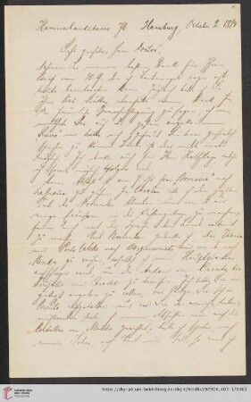 Nachlass Alfred Hettner, Eingegangene Briefe, Korrespondenz Wilhelm Sievers/Alfred Hettner: Brief von Wilhelm Sievers an Alfred Hettner
