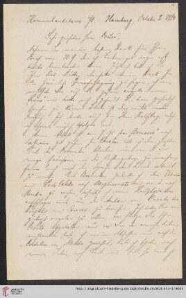 Nachlass Alfred Hettner, Eingegangene Briefe, Korrespondenz Wilhelm Sievers/Alfred Hettner: Brief von Wilhelm Sievers an Alfred Hettner