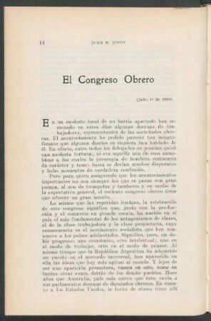 El Congreso Obrero