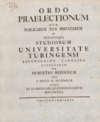Vorlesungsverzeichnis 1792/93