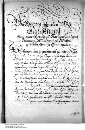 Vertrag zwischen den Souveränen des ehemaligen Fränkischen Kreises über die Liquidation. (Ratifikation Sachsen-Weimar)