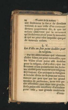 §V. Les Villes ne sont point etablies poer la religion.