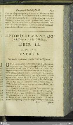 Historia De Ministerio Cardinalis Richelii. Liber III. M.DC. XXVI