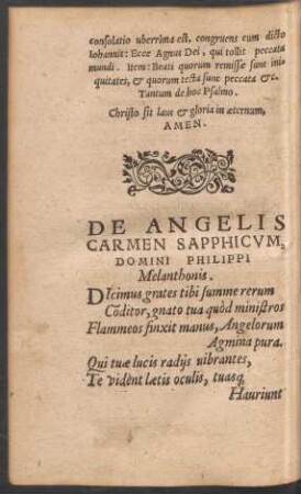 De Angelis Carmen Sapphicum, Domini Philippi Melanthonis.