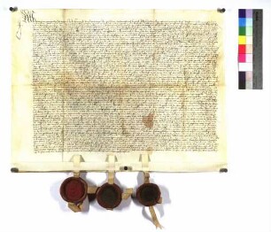 Friedrich, Pfalzgraf bestellt Graf Kraft von Hohenlohe zu seinem Rat; Pergament; Siegel des Friedrich, Graf Kraft und Mathias Bischof zu Speyer.