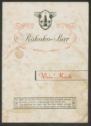 Wein-Karte / Rokoko-Bar
