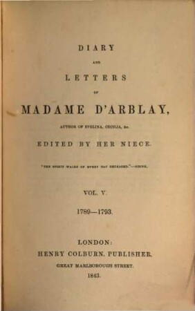 Diary and letters of Madame D'Arblay. 5