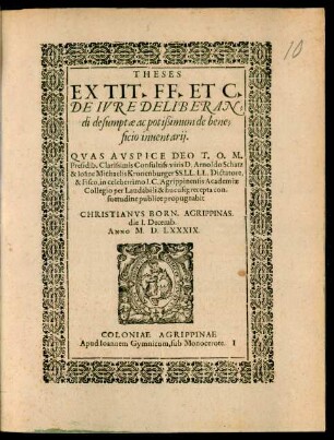 heses Ex Tit. Ff. Et C. De Iure Deliberandi desumptae ac potißimum de beneficio inventarii.
